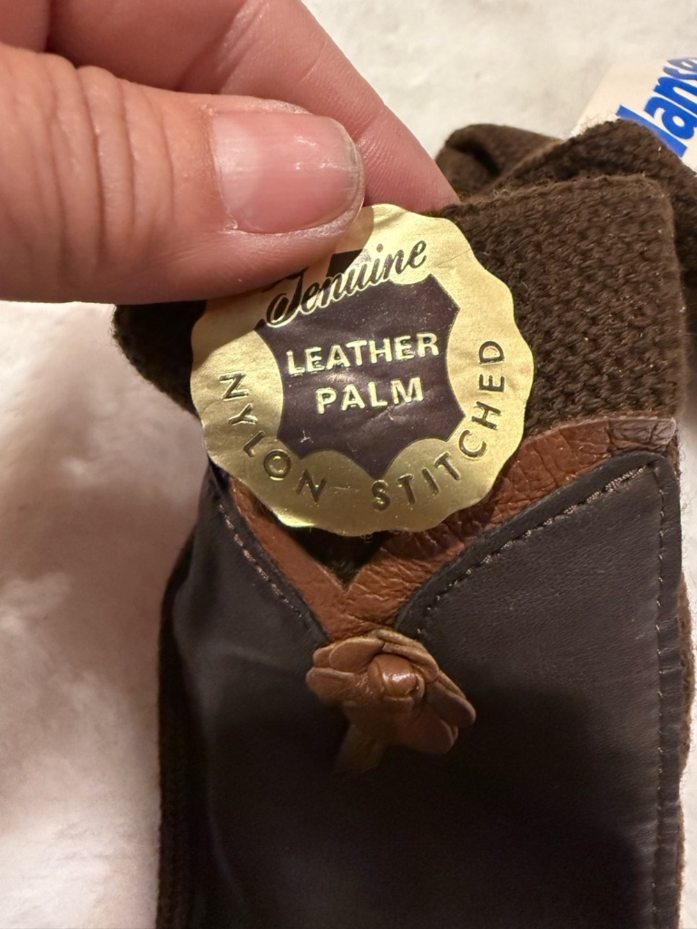 Genuine Leather Palm Nylon Stitched Brown Driving Glove - Brown